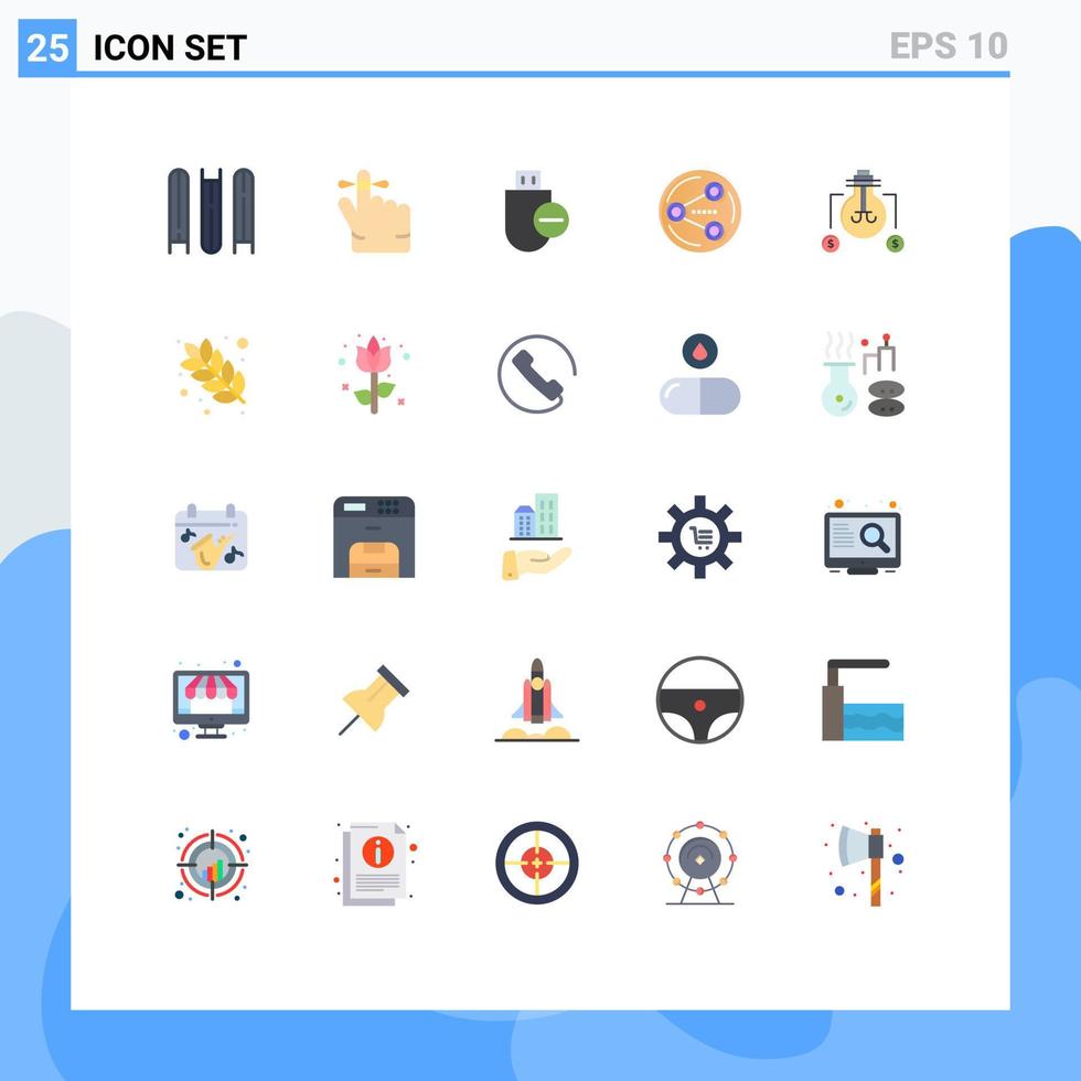 grupo de símbolos de ícone universal de 25 cores planas modernas de mídia de hardware de lâmpada de solução compartilhando elementos de design de vetores editáveis