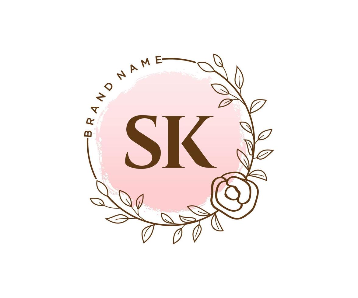 logotipo feminino inicial sk. utilizável para logotipos de natureza, salão, spa, cosméticos e beleza. elemento de modelo de design de logotipo de vetor plana.
