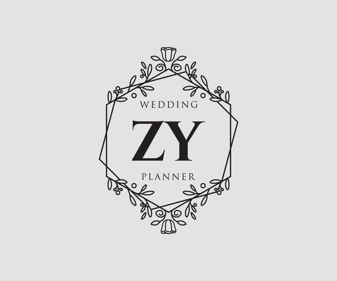 coleção de logotipos de monograma de casamento de letra inicial zy, modelos modernos minimalistas e florais desenhados à mão para cartões de convite, salve a data, identidade elegante para restaurante, boutique, café em vetor