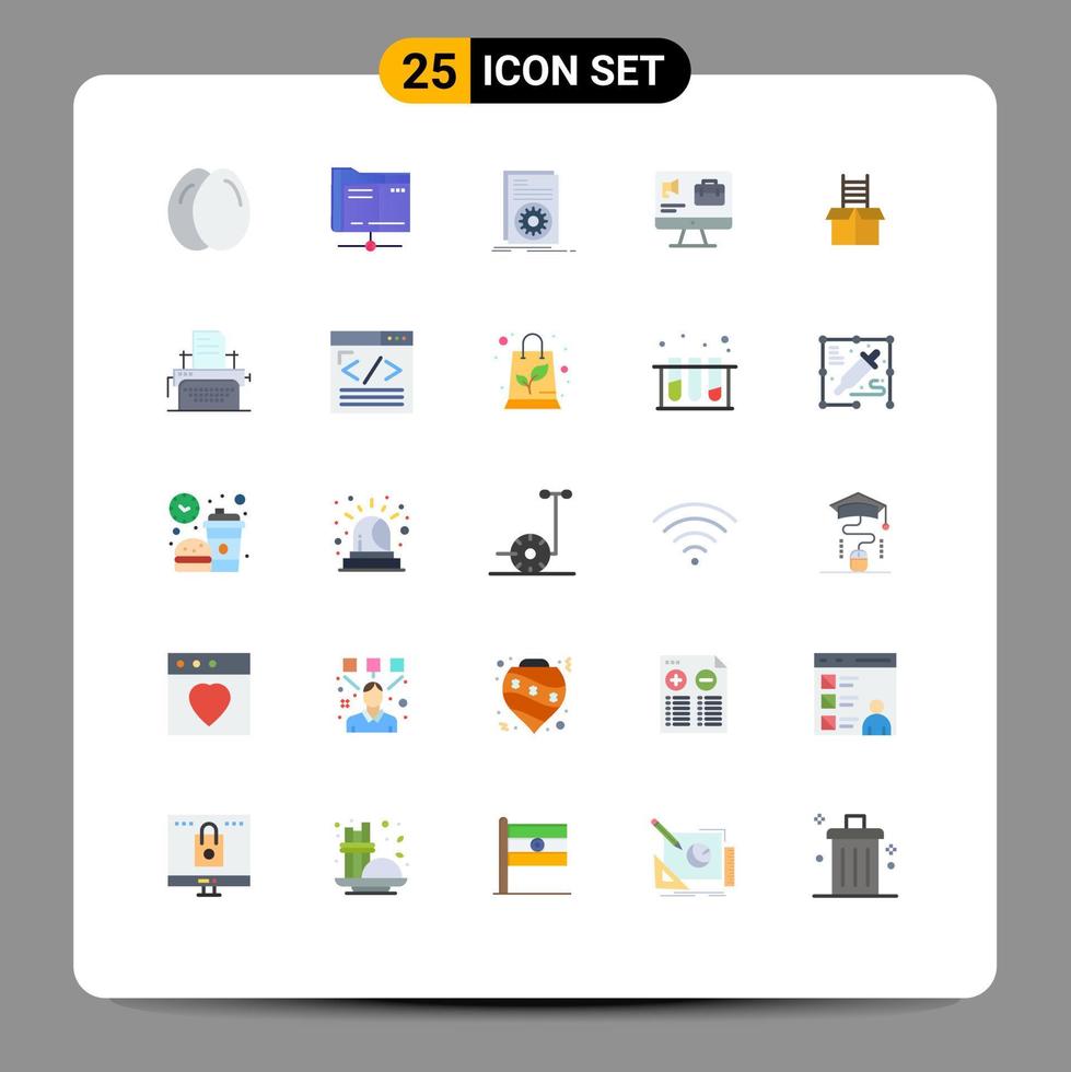 pacote de 25 sinais e símbolos modernos de cores planas para mídia de impressão na web, como elementos de design de vetores editáveis de computador de alto-falante executável de trabalho de presente
