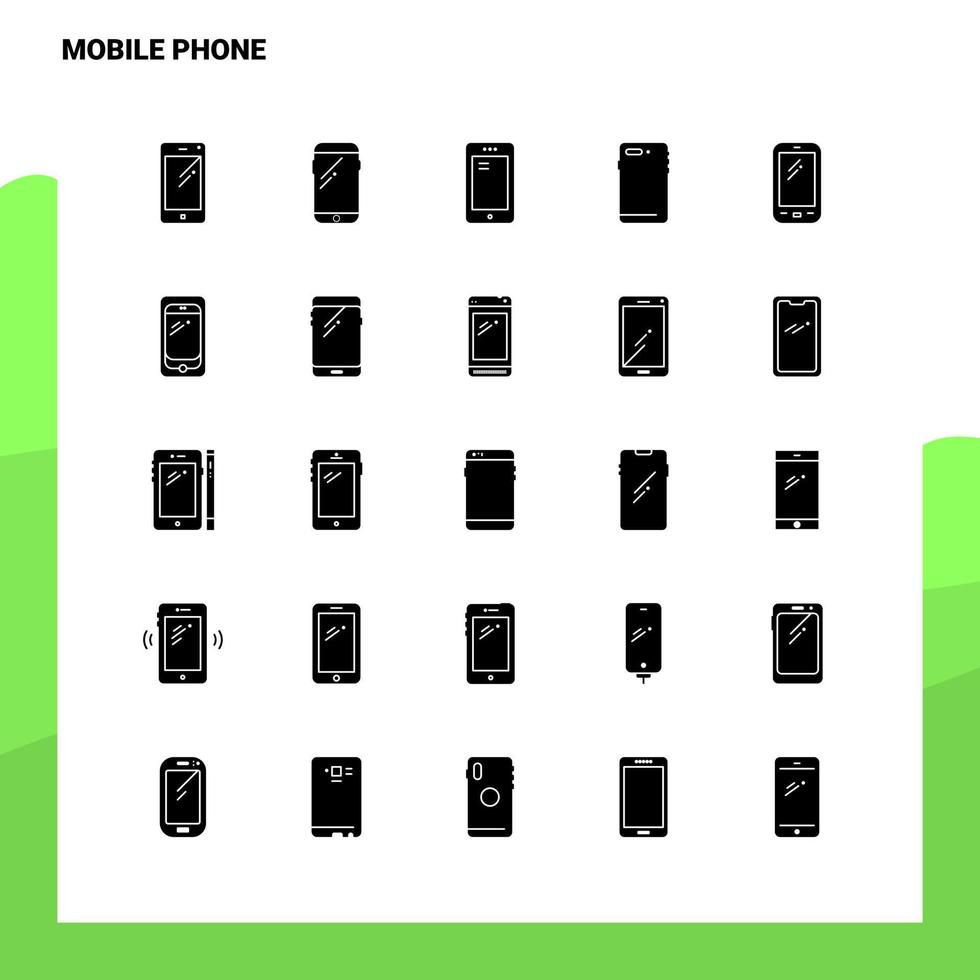 25 conjunto de ícones de telefone celular modelo de ilustração vetorial de ícone de glifo sólido para web e ideias móveis para empresa de negócios vetor