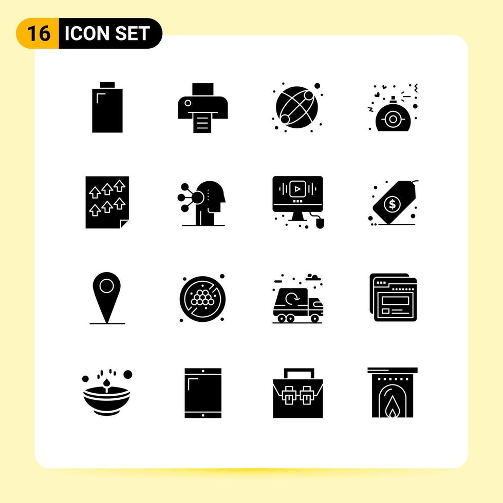 16 pacote de glifos sólidos de interface de usuário de sinais e símbolos modernos da página de relatório brinquedo alto apresentam elementos de design de vetores editáveis