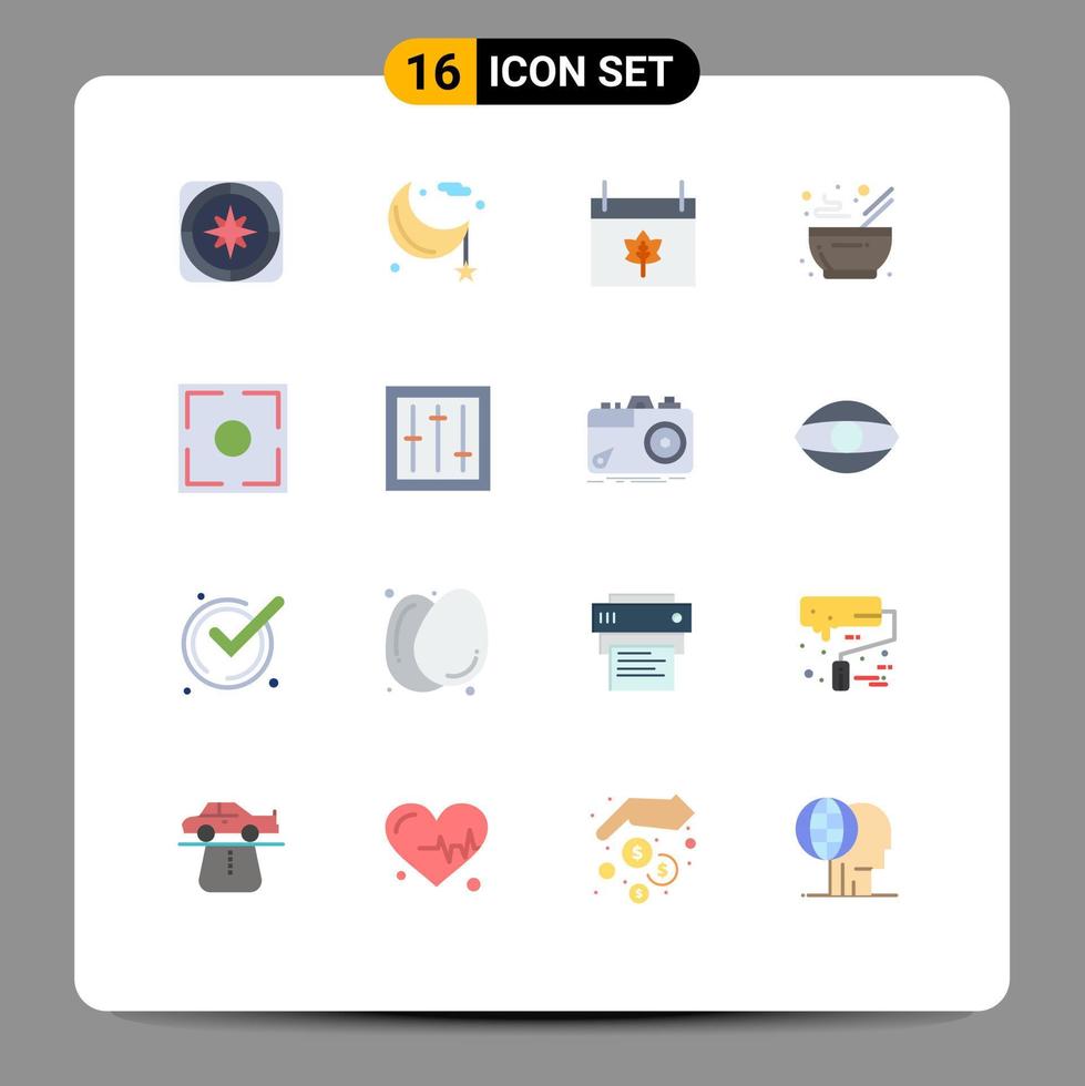 Pacote de cores planas de 16 interfaces de usuário de sinais e símbolos modernos de comida quente noite tigela data pacote editável de elementos de design de vetores criativos