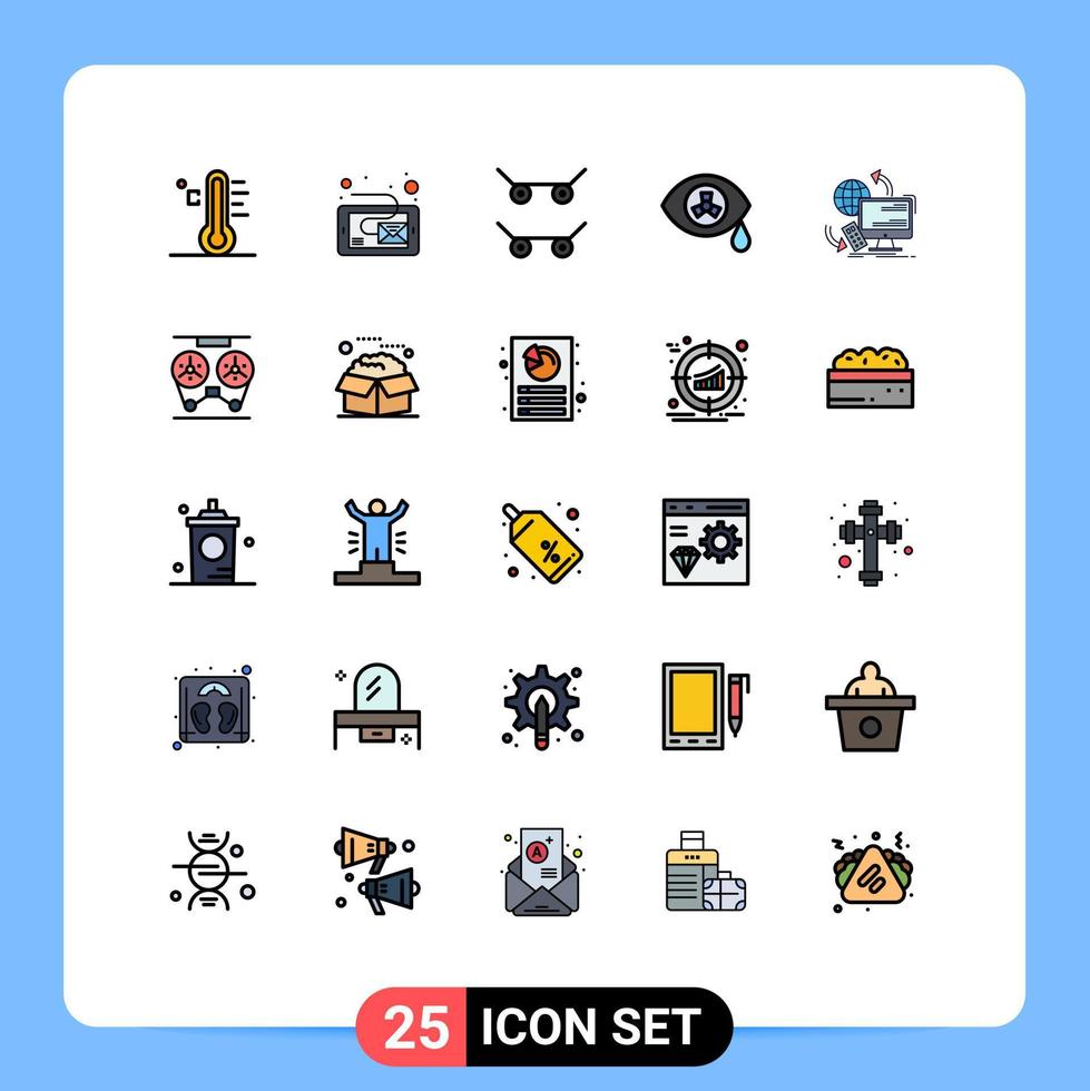conjunto de pictogramas de 25 cores planas de linha preenchida simples de controle remoto tablet acessa elementos de design de vetores editáveis nucleares
