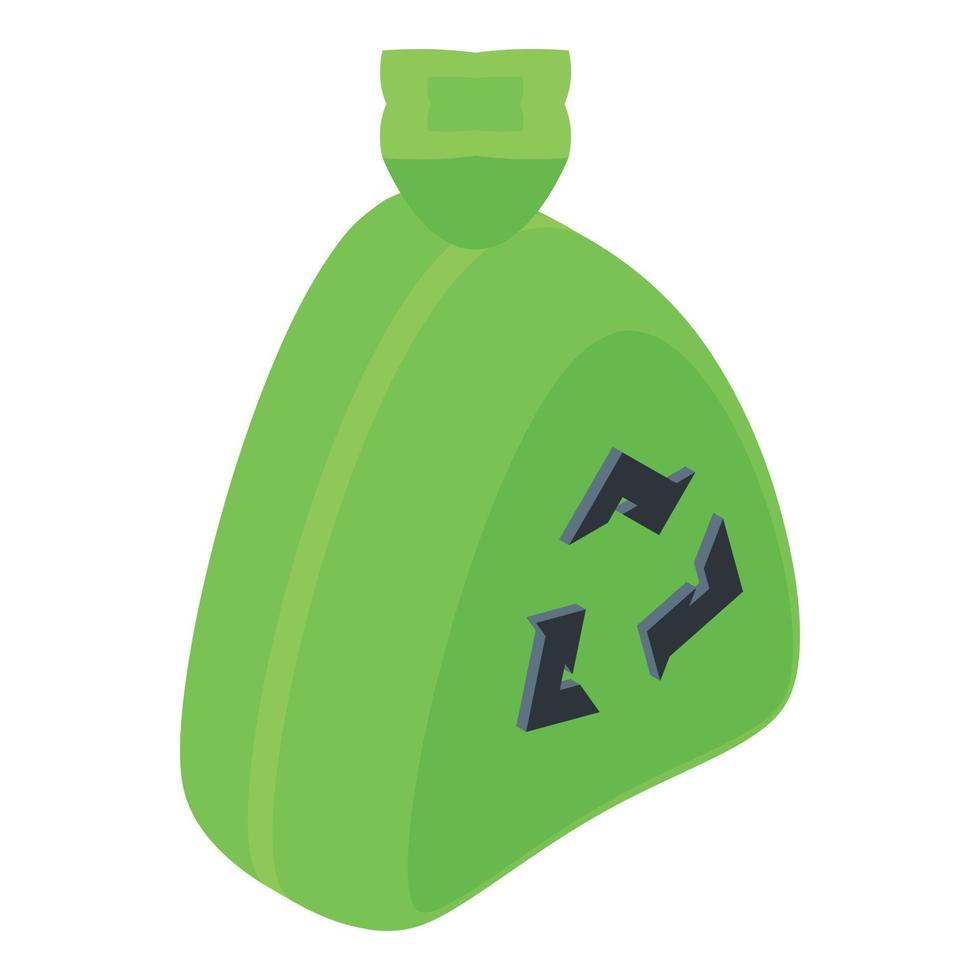 vetor isométrico de ícone de saco de reciclagem verde. lixeira