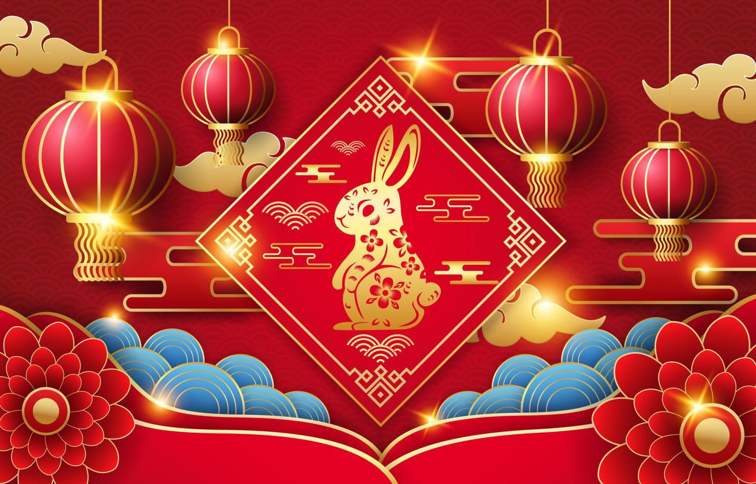 fundo de ano novo chinês com coelho d'água vetor