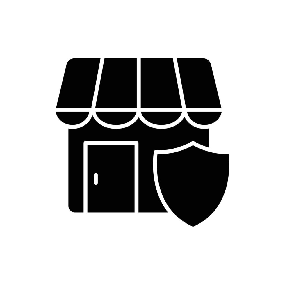 ilustração de ícone de loja com escudo. estilo de ícone de glifo. adequado para ícone de loja segura. ícone relacionado ao comércio eletrônico. design de vetor simples editável. pixel perfeito em 32 x 32