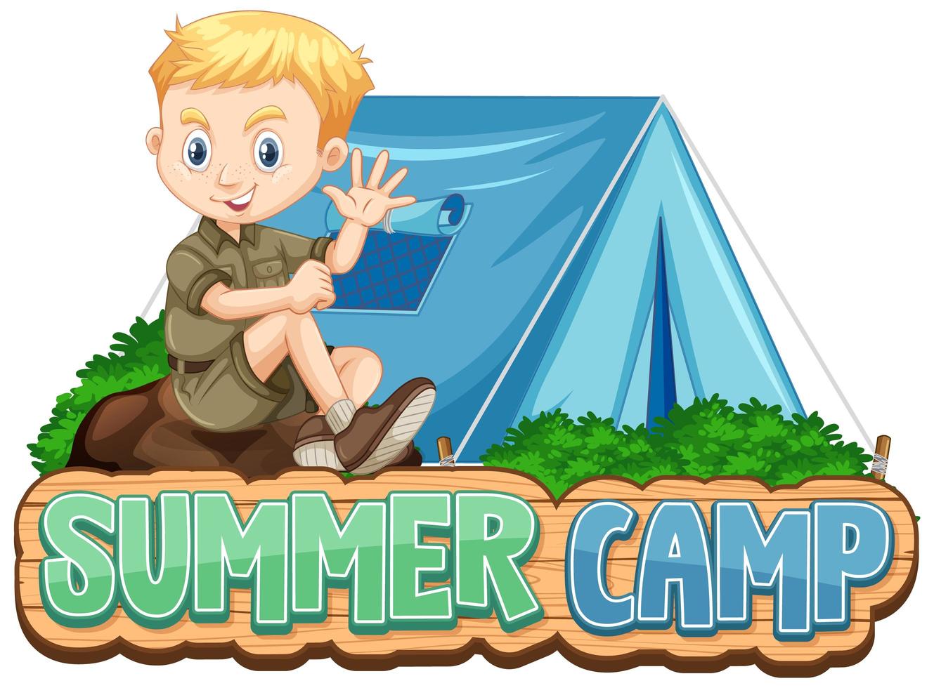 design de fonte para acampamento de verão com criança fofa no parque vetor