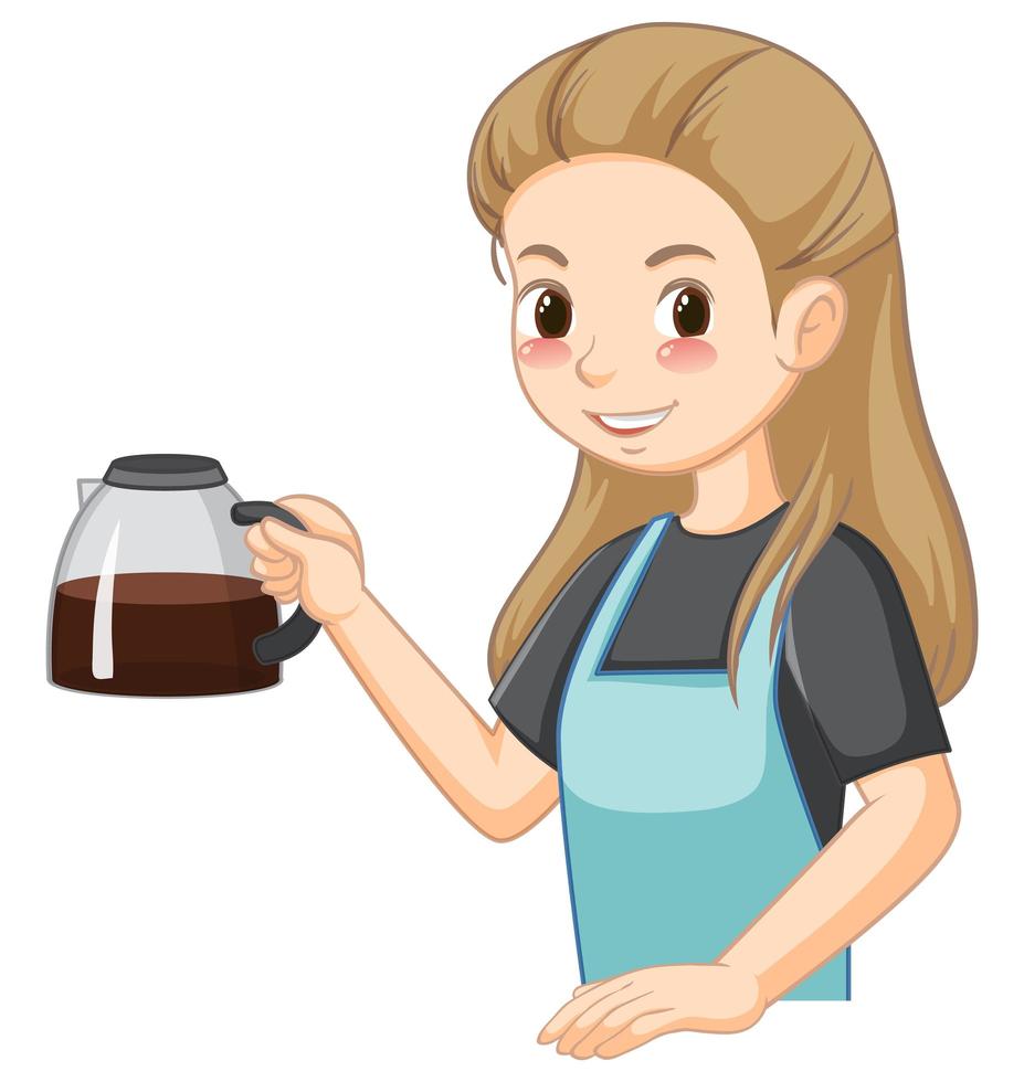 Barista senhora personagem de desenho animado com café vetor