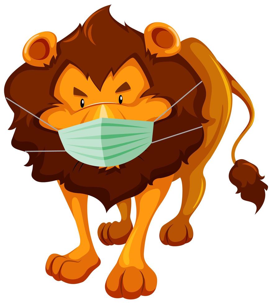 personagem de desenho animado de leão usando máscara vetor