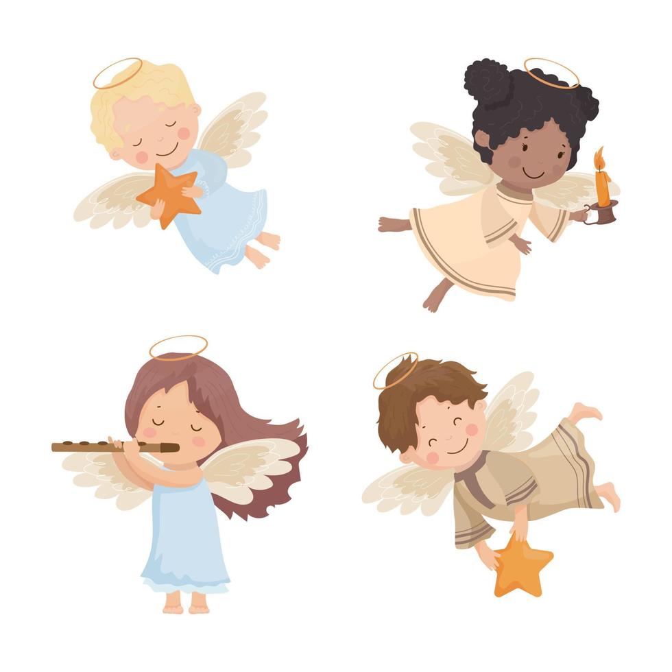 conjunto de personagens de anjo para crianças vetor