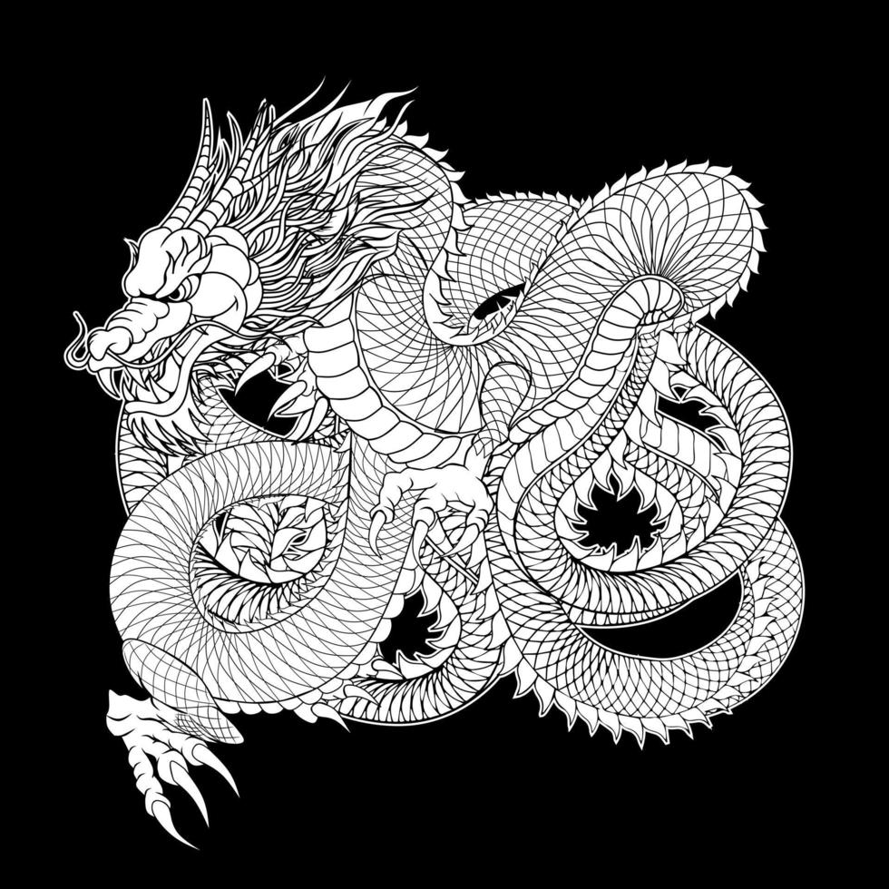 ilustração vetorial de tatuagem de estilo japonês de dragão vetor