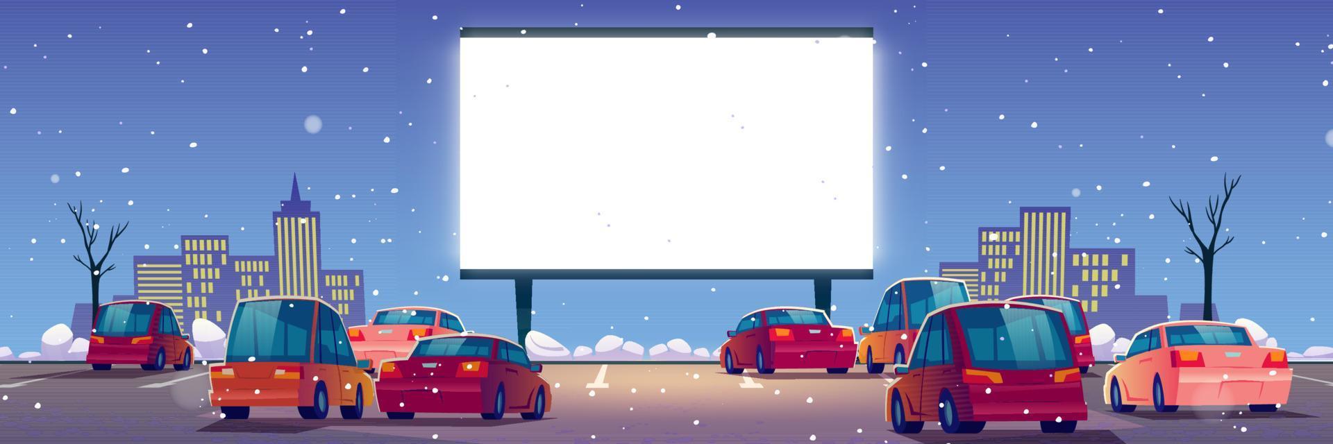 cinema ao ar livre, cinema drive-in de inverno vetor