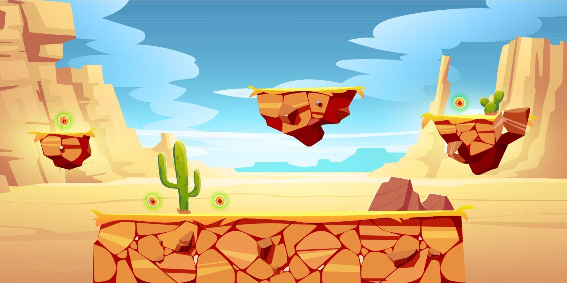 paisagem de deserto de desenho animado de plataforma de jogo, design de interface do usuário vetor