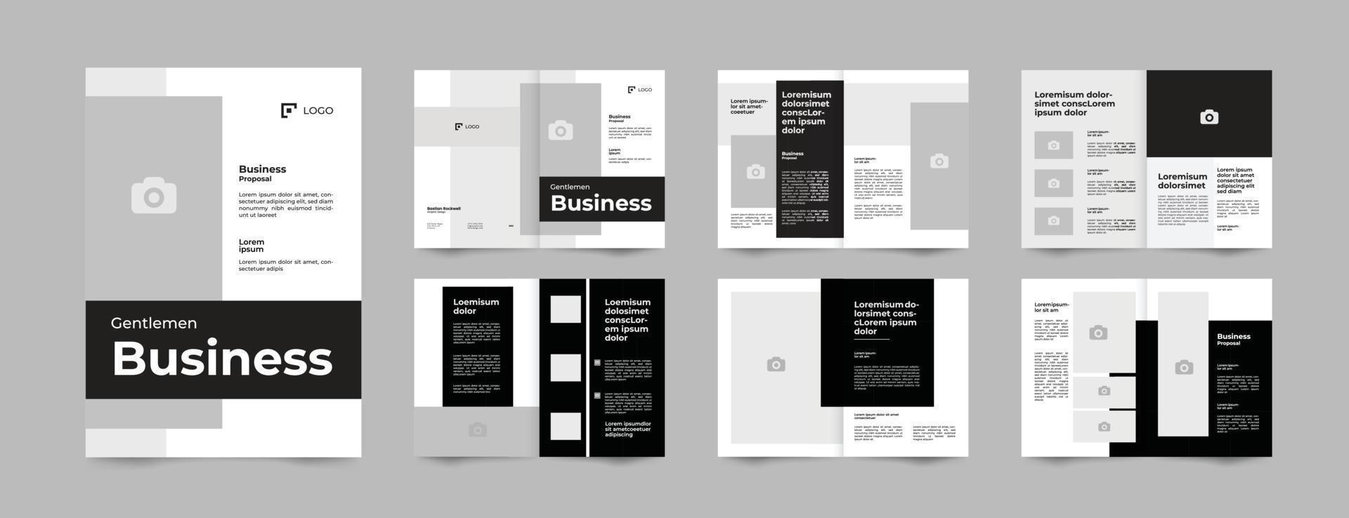 modelo de proposta de negócios mínimo criativo ou brochura de perfil da empresa, design de brochura de negócios de várias páginas e layout de proposta de projeto vetor