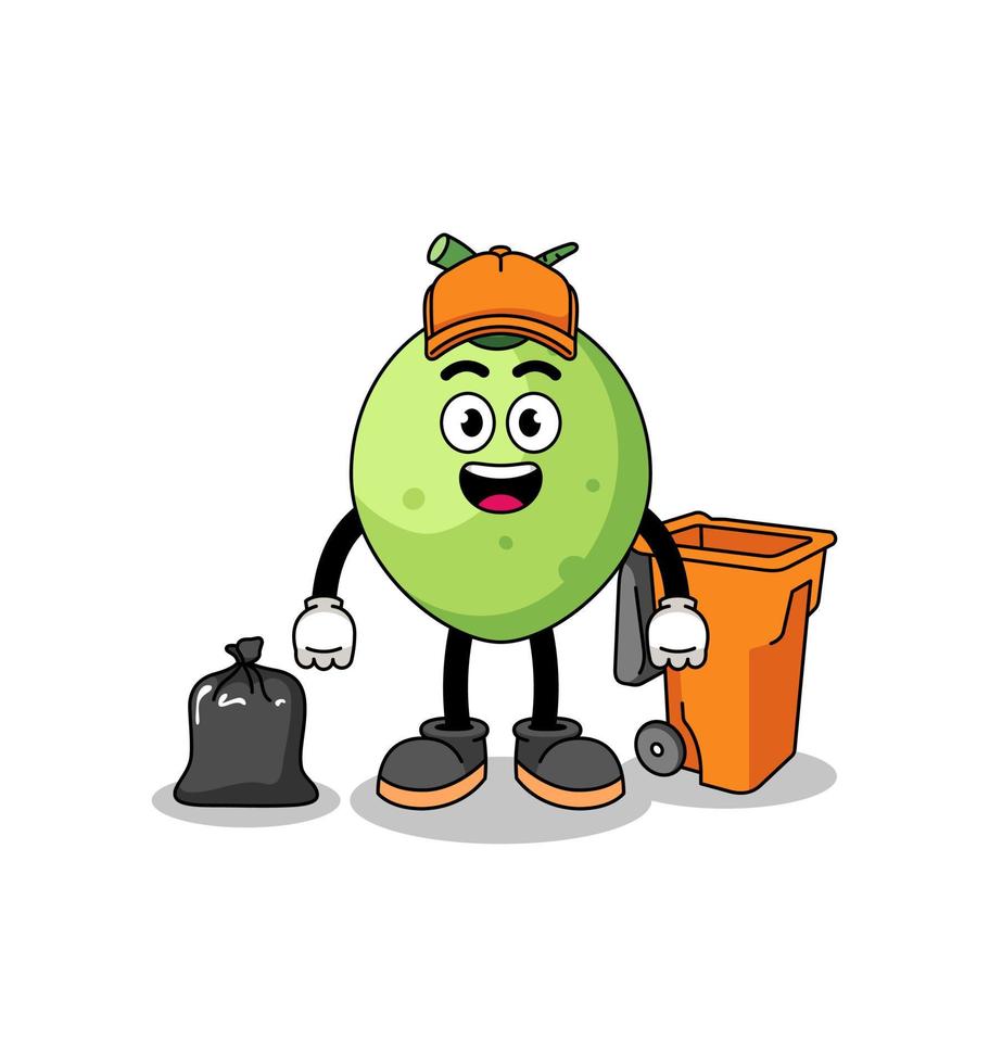 ilustração de cartoon de coco como coletor de lixo vetor