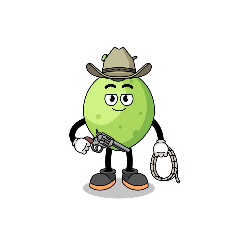 mascote personagem de coco como um cowboy vetor