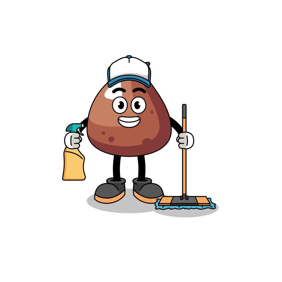 mascote de personagem de choco chip como serviço de limpeza vetor