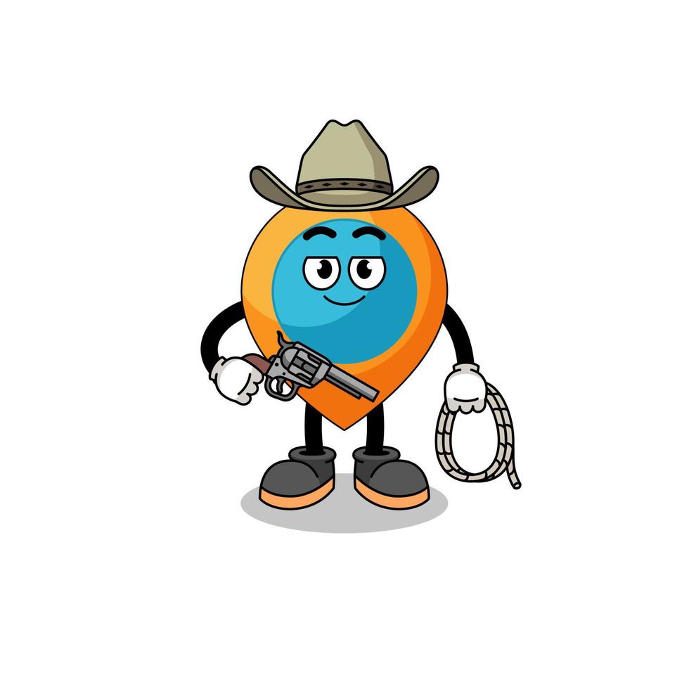 personagem mascote do símbolo de localização como um cowboy vetor