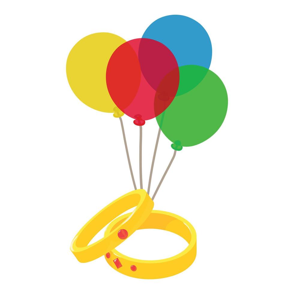vetor isométrico do ícone do acessório do casamento. aliança de ouro e balão colorido