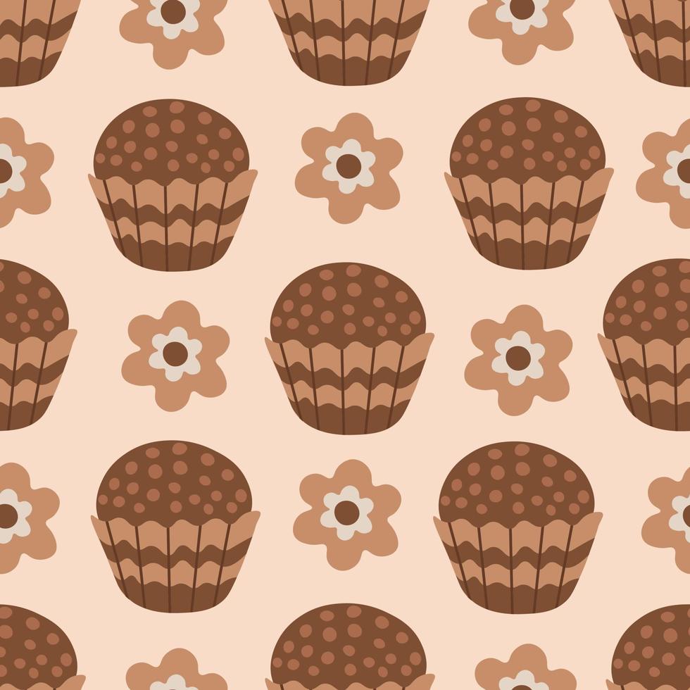 padrão perfeito de chocolate com doces redondos vetor