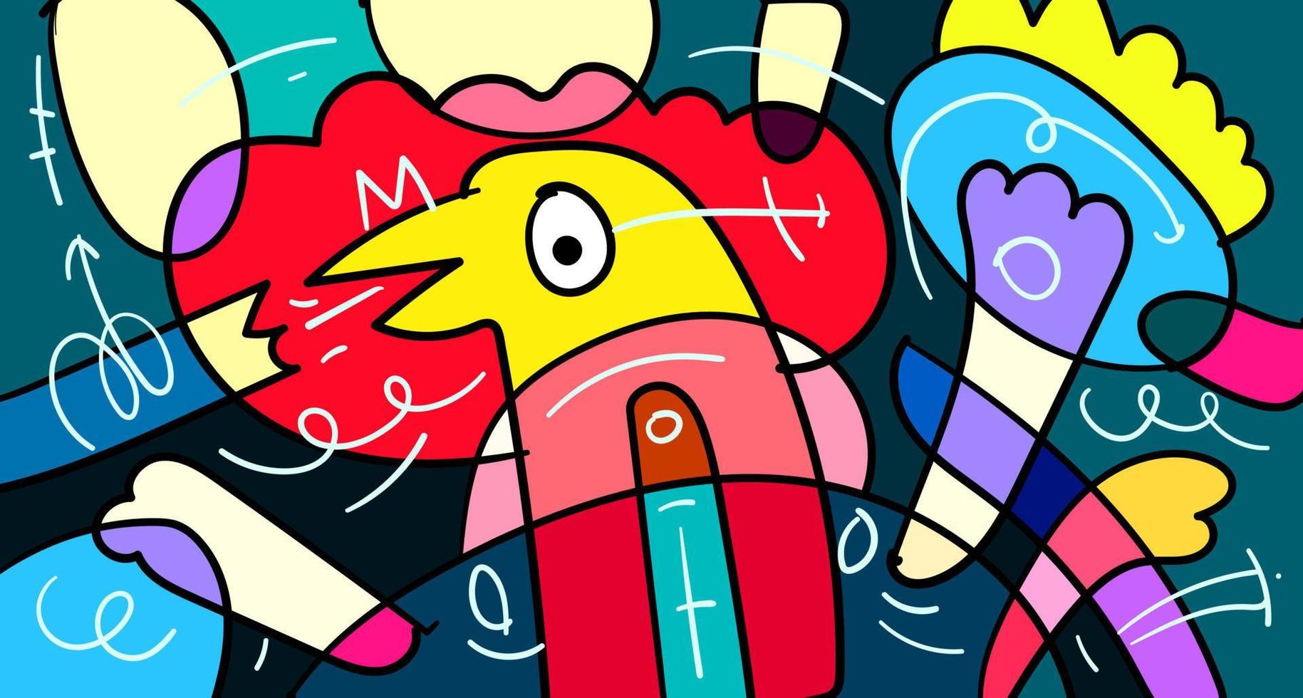 vector doodle abstrato colorido monstro desenhado à mão e ilustração animal para design de banner digital 2023