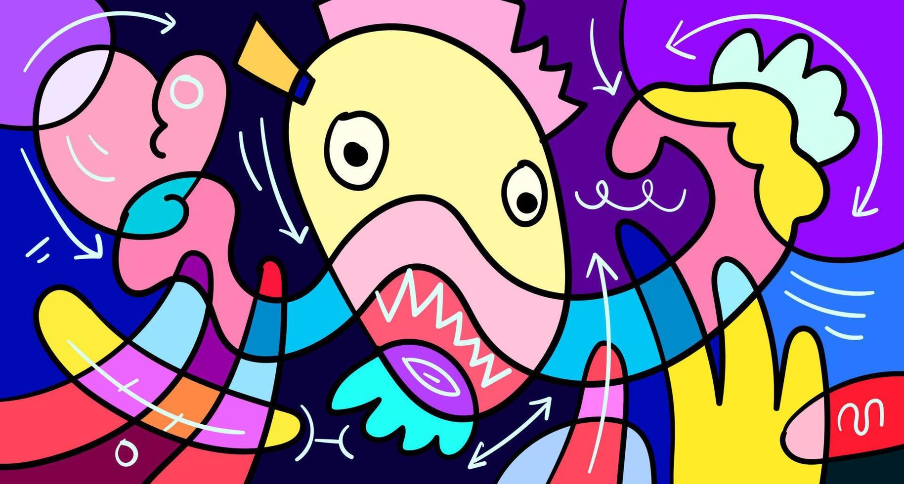 vector doodle abstrato colorido monstro desenhado à mão e ilustração animal para design de banner digital 2023
