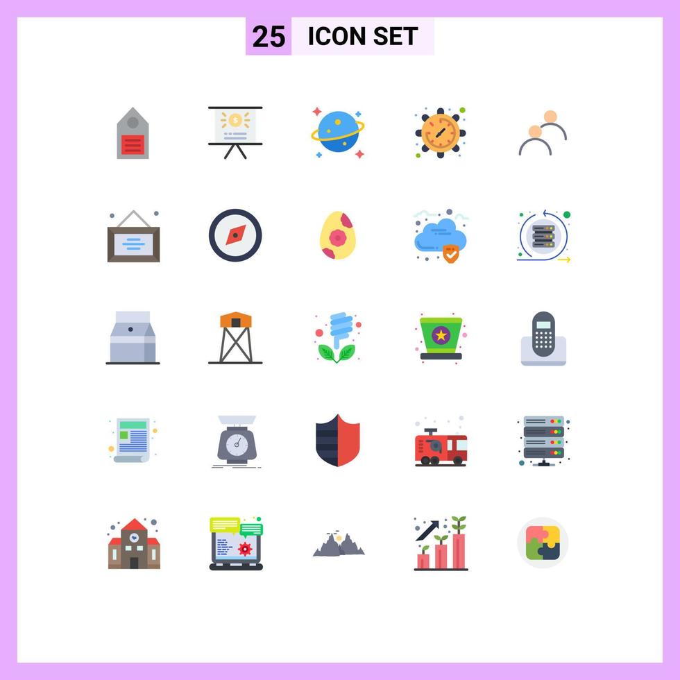 25 símbolos de sinais de cores planas universais de configuração de relógio de planeta de usuário avatar elementos de design de vetores editáveis