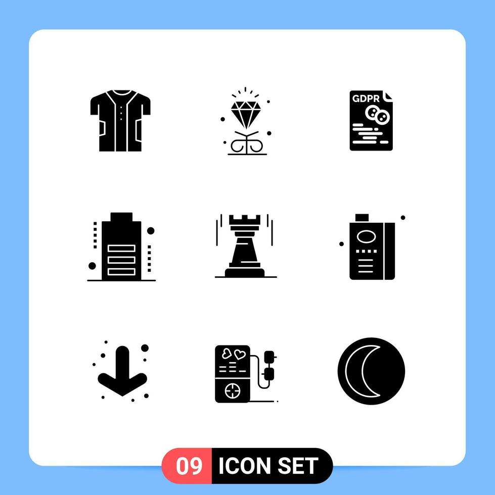 9 ícones criativos sinais modernos e símbolos de bateria de casamento de carga de castelo gdpr elementos de design de vetores editáveis