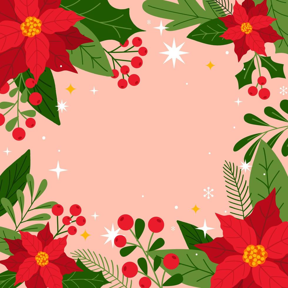 fundo plano de poinsétias de natal vetor