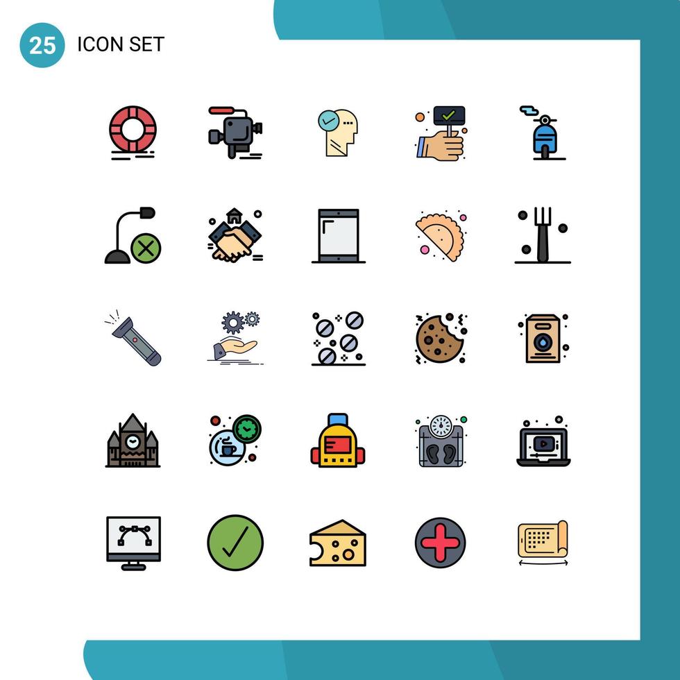 25 interface do usuário linha cheia pacote de cores planas de sinais e símbolos modernos de motor compete câmera de filme pensando em elementos de design de vetores editáveis