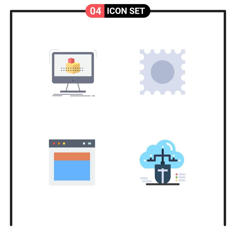 conjunto de 4 sinais de símbolos de ícones de interface do usuário modernos para elementos de design de vetores editáveis de mouse de desenho de cubo web