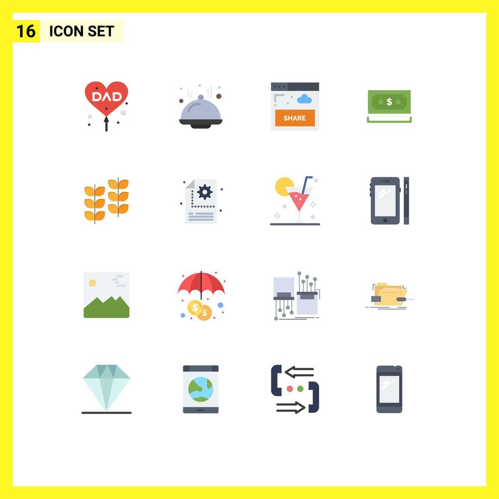 conjunto de 16 sinais de símbolos de ícones de interface do usuário modernos para pagamento de dólar de interface de moeda de planta pacote editável de elementos de design de vetores criativos