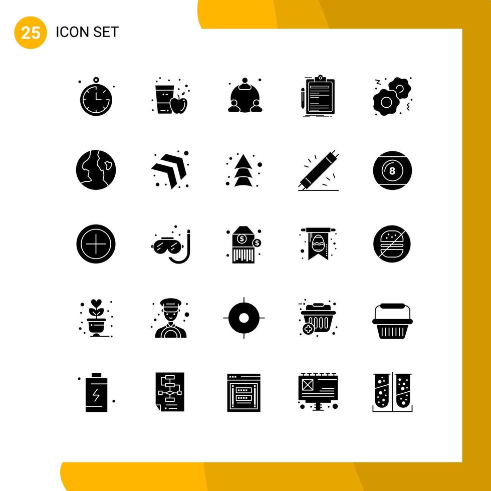 conjunto moderno de pictograma de 25 glifos sólidos de placa de clipe de comida na web feito verificar elementos de design de vetores editáveis