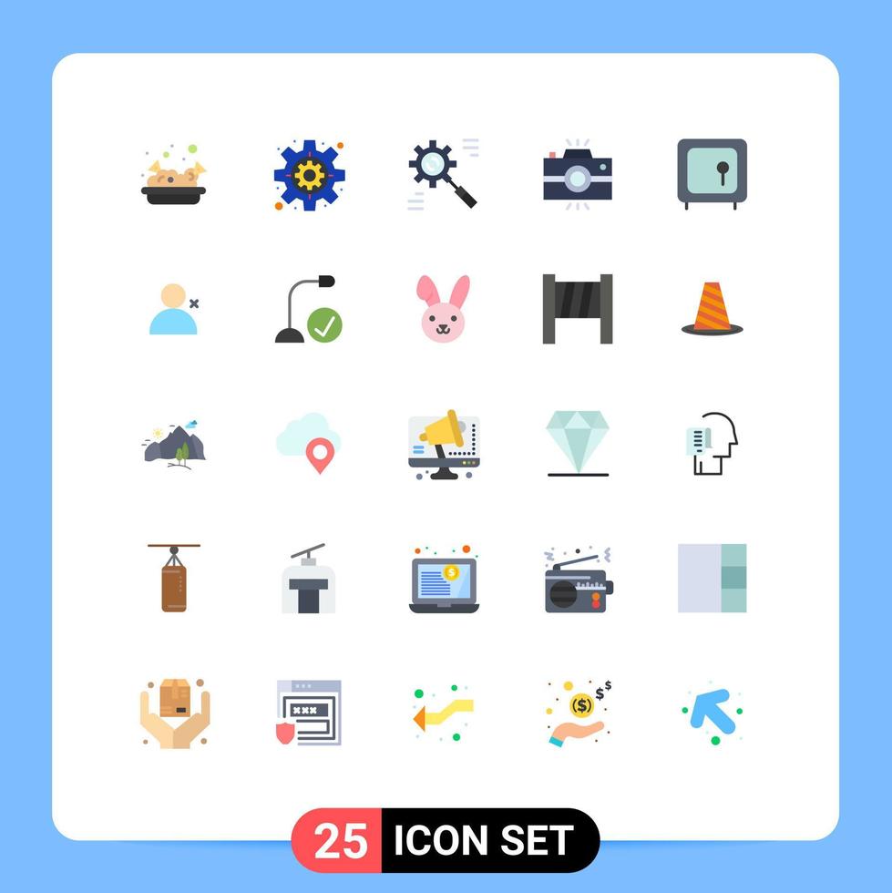 grupo de 25 sinais e símbolos de cores planas para elementos de design de vetores editáveis de dados de câmera vintage de caixa