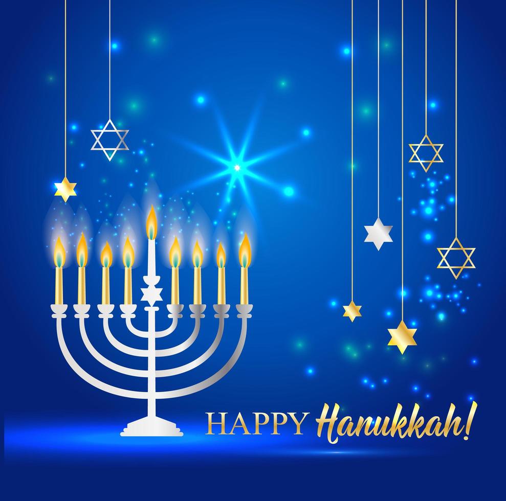 feliz hanukkah brilhante fundo com menorá vetor