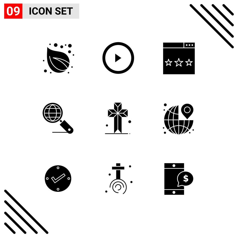 9 ícones criativos sinais e símbolos modernos da igreja seo media search globo elementos de design de vetores editáveis