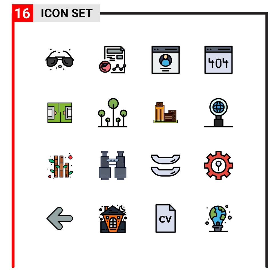 pacote de 16 sinais e símbolos modernos de linhas cheias de cores planas para mídia impressa na web, como interface de negócios de página de futebol, elementos de design de vetores criativos editáveis pelo usuário