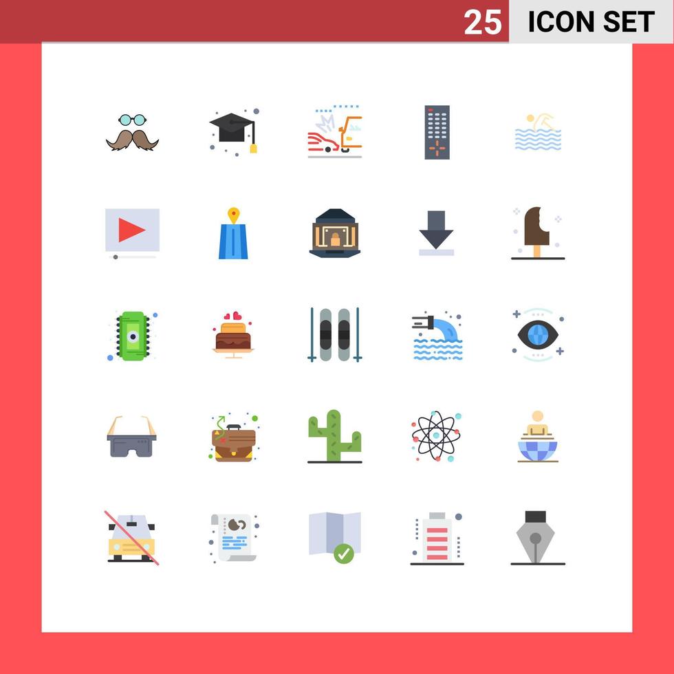 grupo de símbolos de ícone universal de 25 cores planas modernas de carros de controle escolar remoto de atividade elementos de design vetorial editáveis vetor