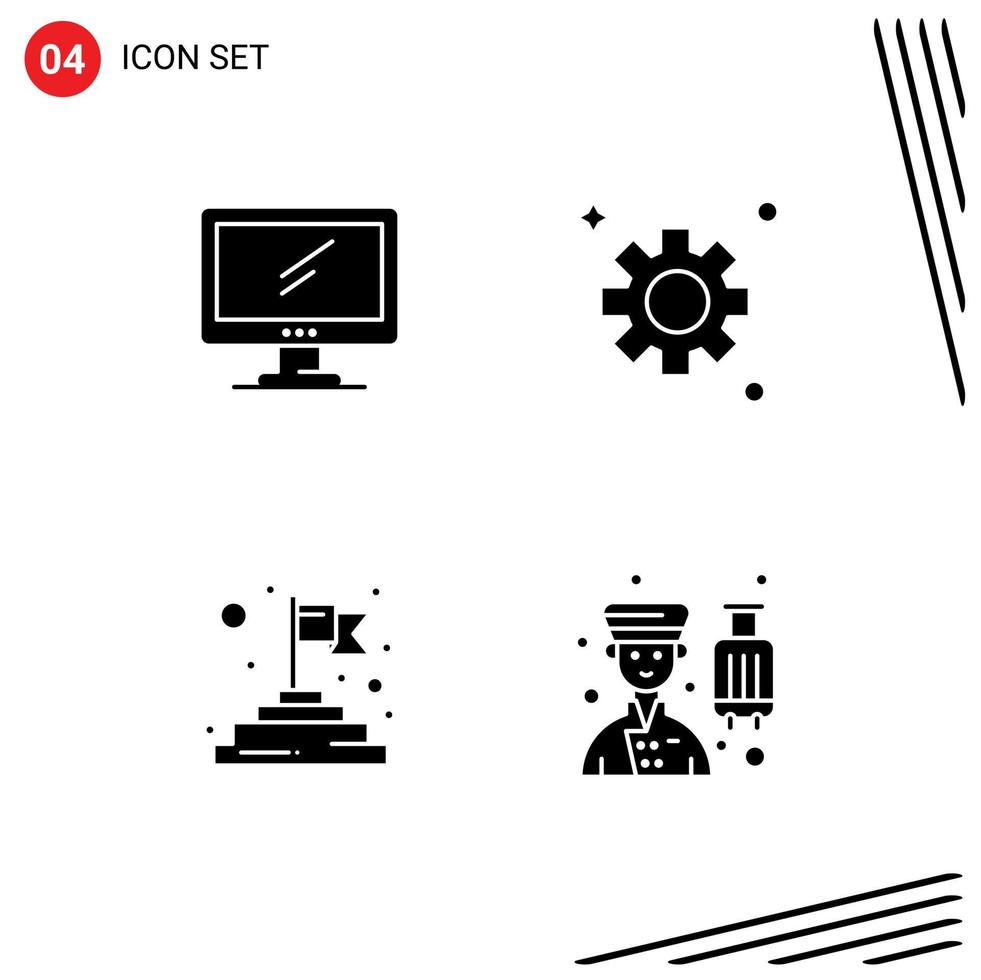 conjunto de 4 pacotes de glifos sólidos comerciais para configuração de imac de computador bandeira elementos de design de vetores editáveis de avatar