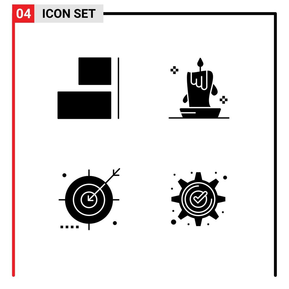 conjunto de pictogramas de 4 glifos sólidos simples de alinhar elementos de design de vetores editáveis de otimização de iluminação de queima de motor