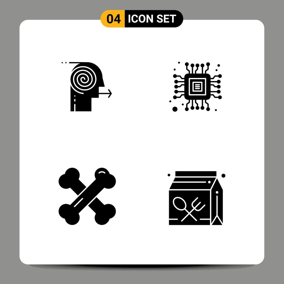 pacote de interface do usuário de 4 glifos sólidos básicos de soluções de foco cálcio foco computador reumatismo elementos de design vetorial editável vetor