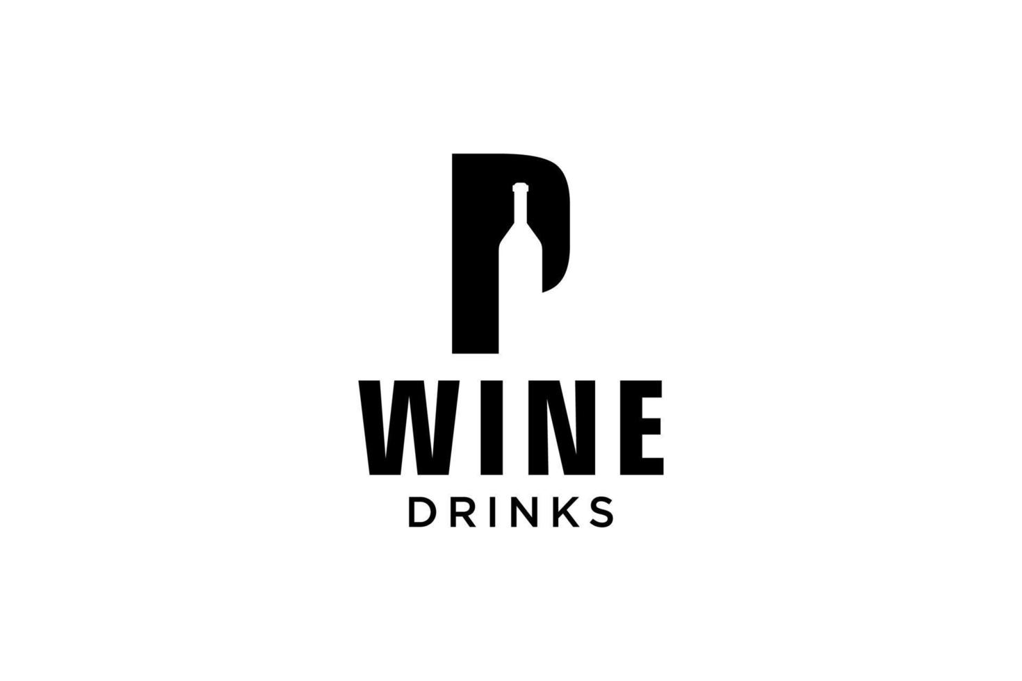 letra inicial p com modelo de design de logotipo de garrafa de vinho vetor