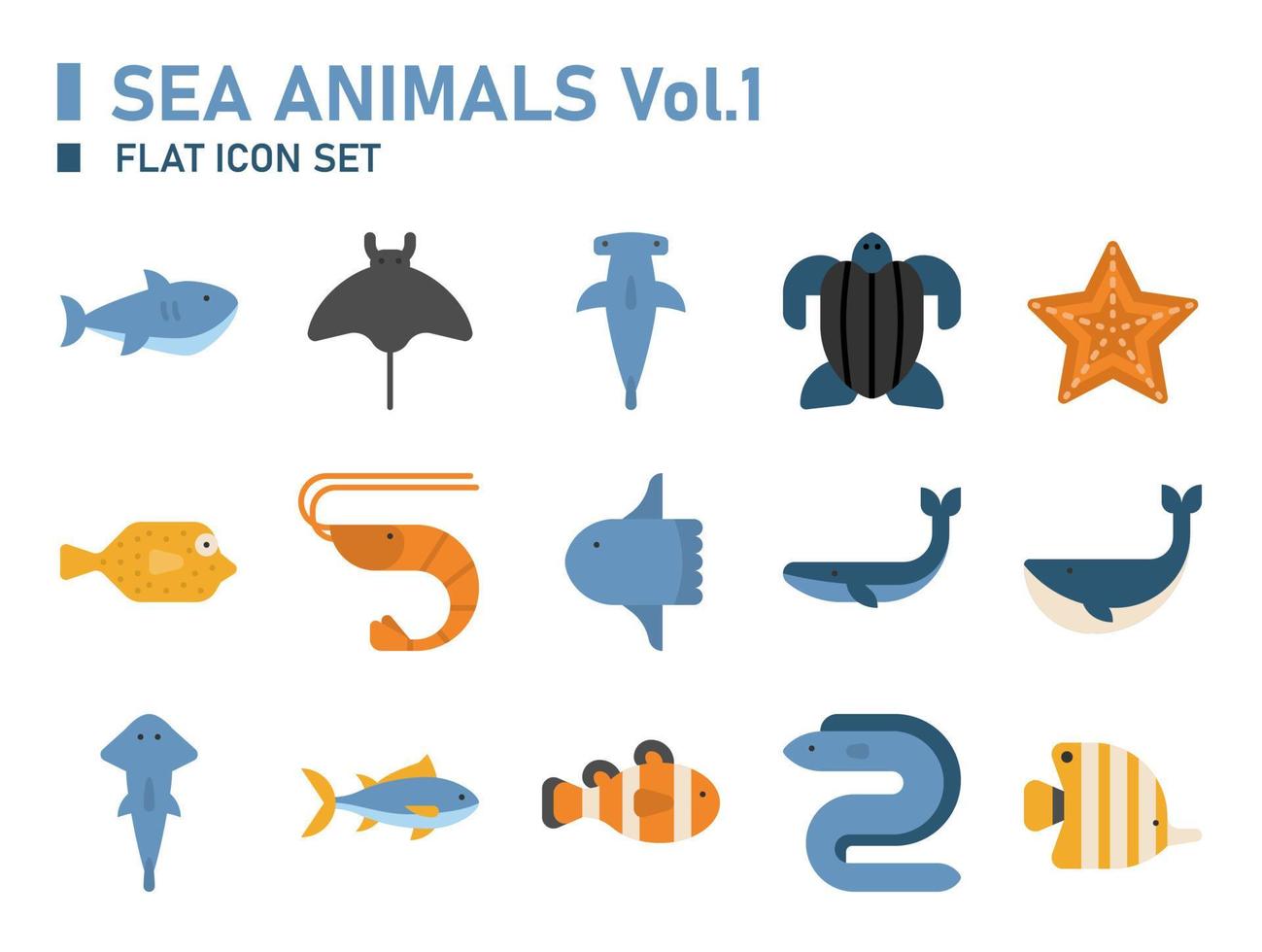 conjunto de ícones de animais marinhos. ícone dos oceanos. vetor