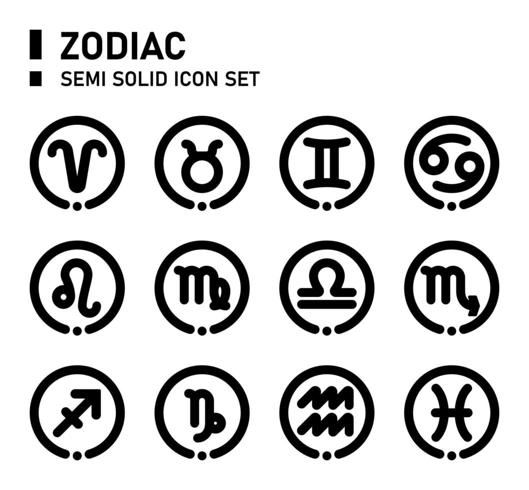 conjunto de ícones semi-sólidos de astrologia. conjunto de ícones do Zodíaco. vetor