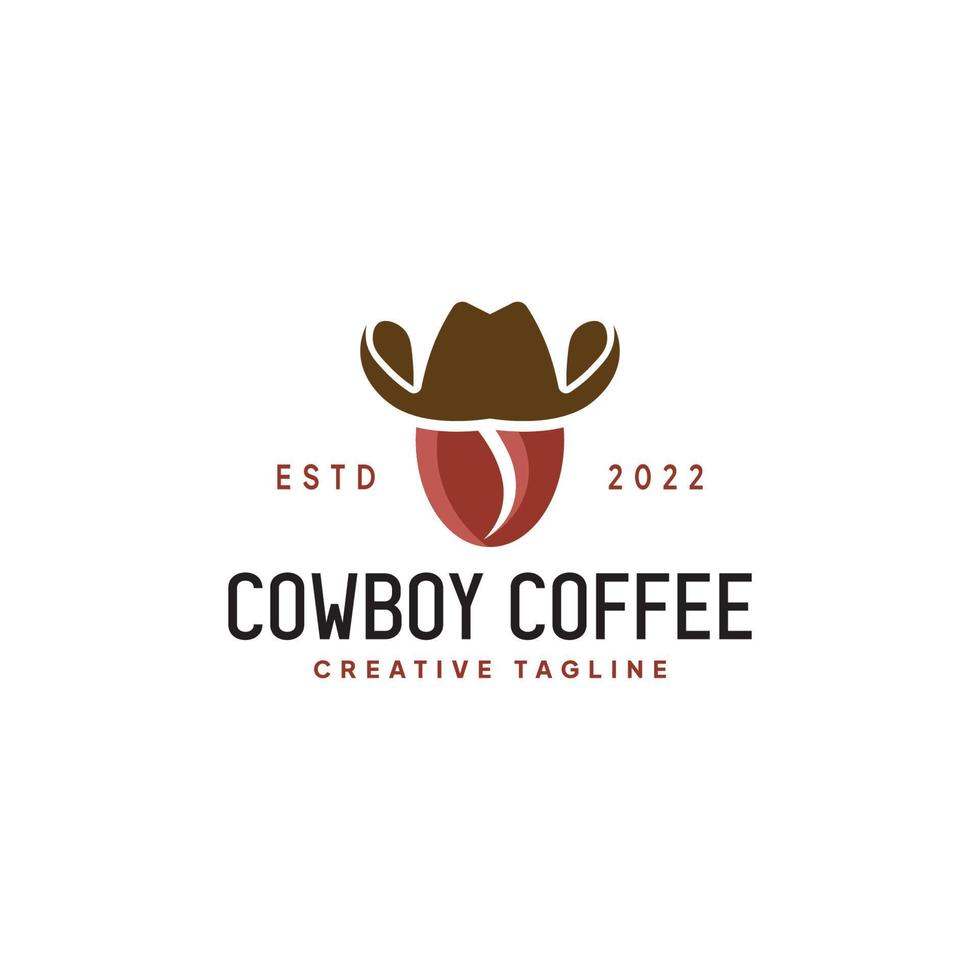 logotipo de cowboy com grão de café no rosto para empresa de comida de rua, café ou restaurante. vetor