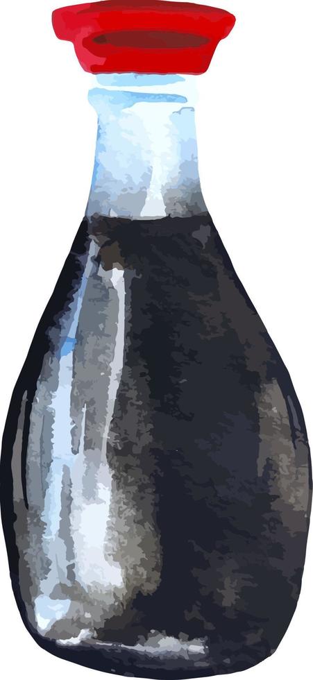 garrafa de vidro com ilustração isolada em aquarela de comida asiática de molho de soja vetor