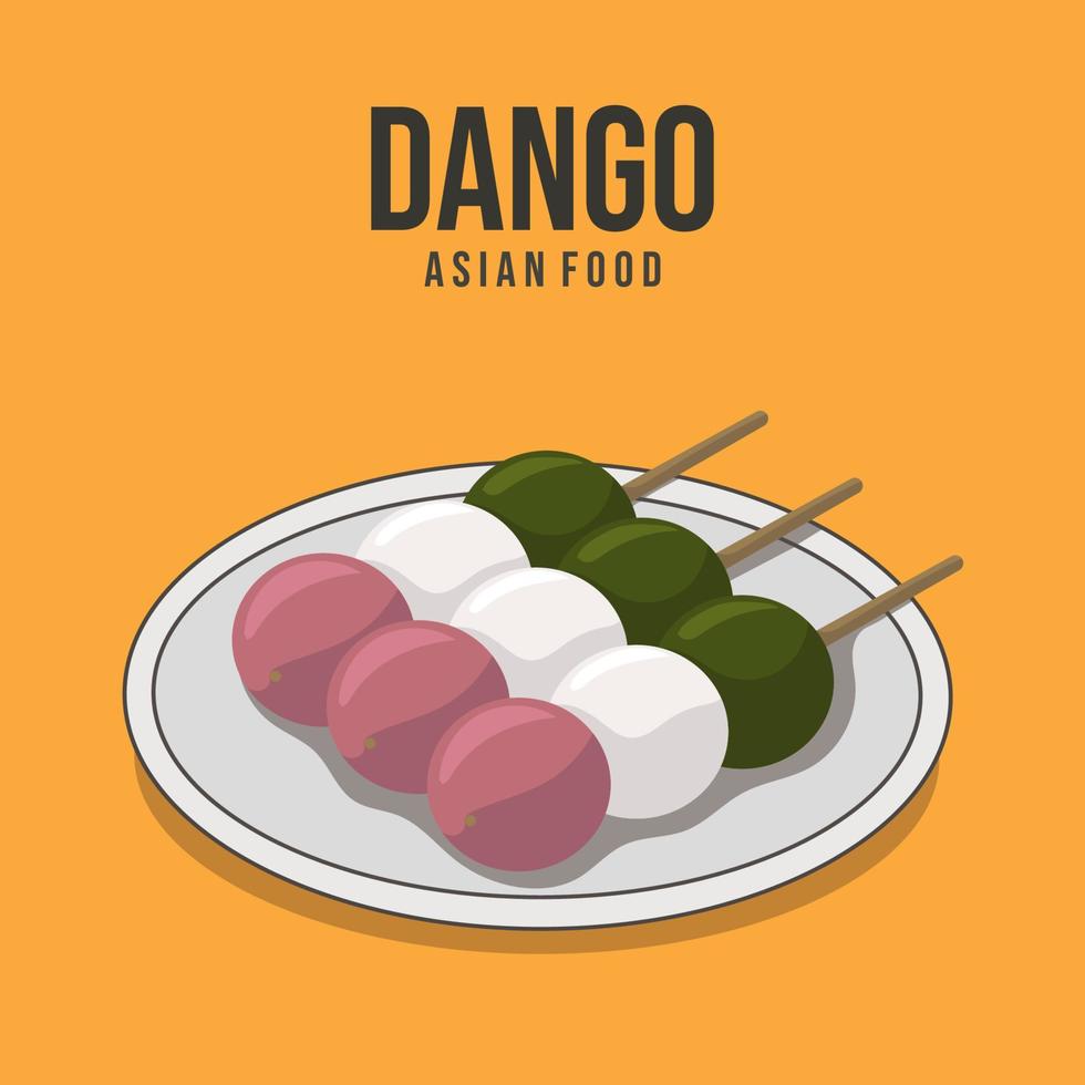 comida asiática sobremesa japonesa dango na forma de três bolas no palito vetor