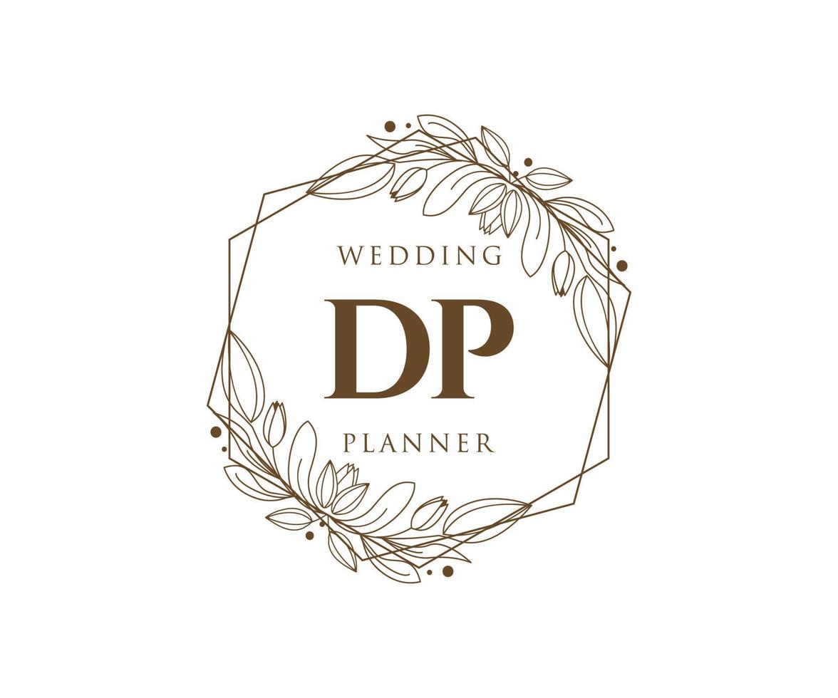 dp letras iniciais coleção de logotipos de monograma de casamento, modelos modernos minimalistas e florais desenhados à mão para cartões de convite, salve a data, identidade elegante para restaurante, boutique, café em vetor