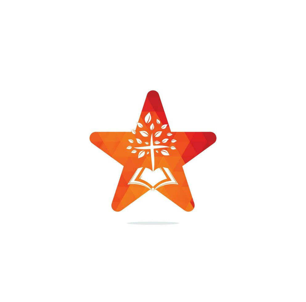 design de logotipo de conceito de forma de estrela de igreja de árvore cruzada da Bíblia. vetor